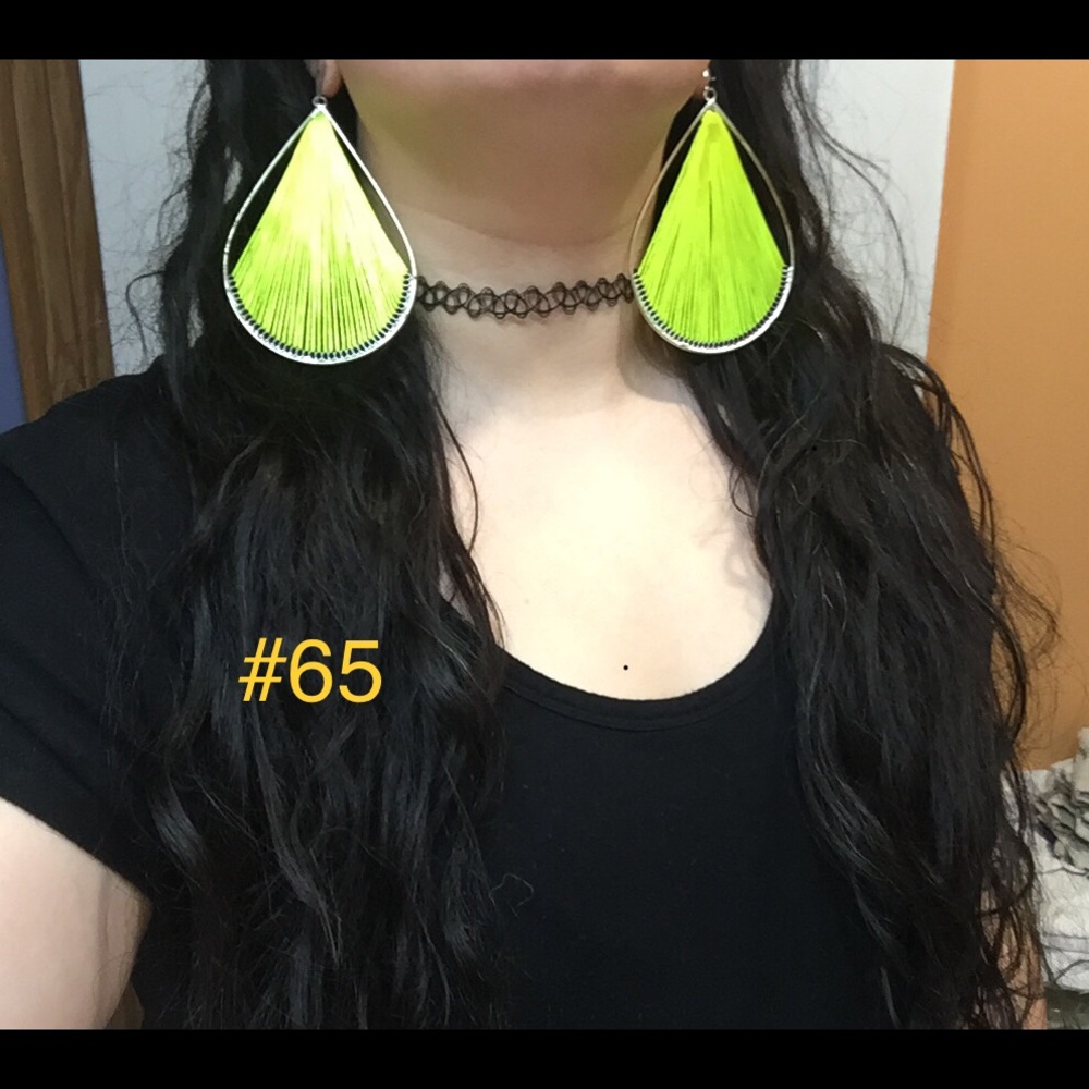 Ethnic dangle hand woven big Neon threaded pear shape